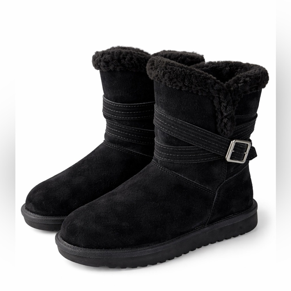 Koolaburra Darlene Short Black Suede Boots Faux Fur Lined Size 7